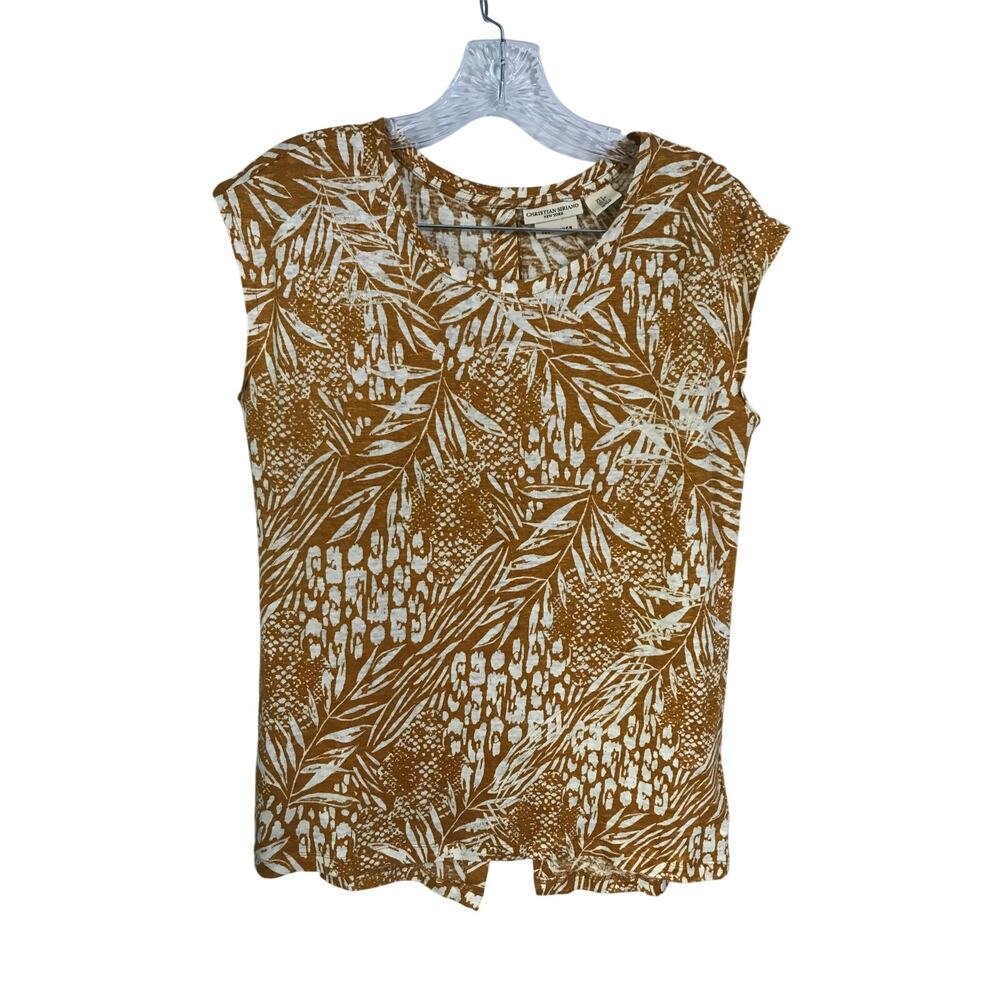 Christian Siriano Blouse Small Linen Sleeveless Split Button Back Gold White